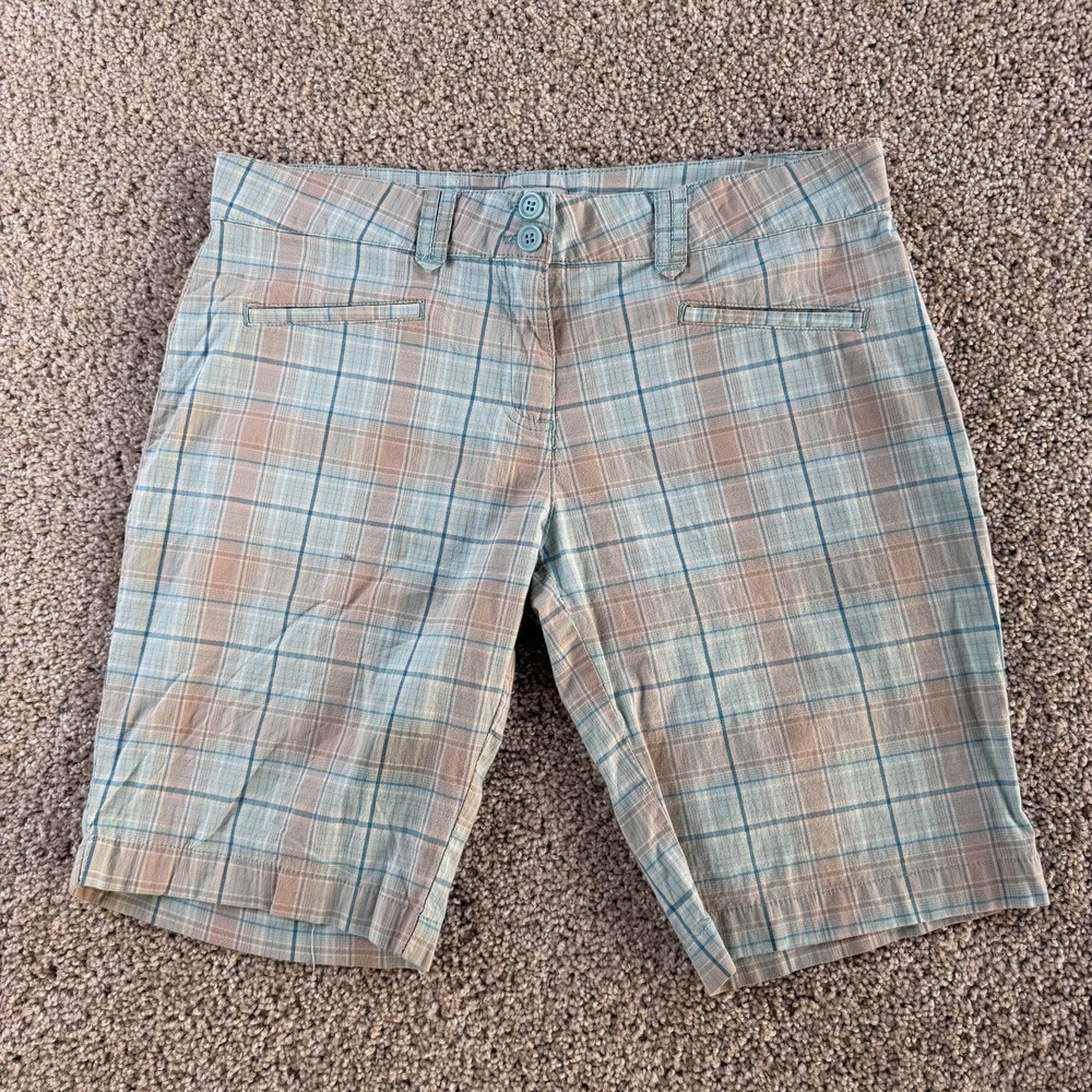 Vintage Y2K Max Shorts Womens 7 Multicolor Plaid Poplin Bermuda Stretch Casual